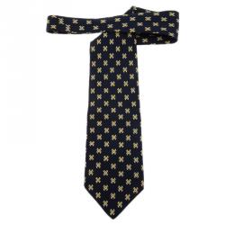 Pre Owned Giorgio Armani Navy Blue Silk Printed Tie