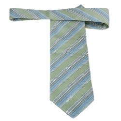 Pre Owned Giorgio Armani Green Striped Silk Tie