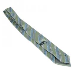 Pre Owned Giorgio Armani Green Striped Silk Tie
