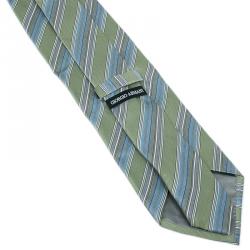 Pre Owned Giorgio Armani Green Striped Silk Tie
