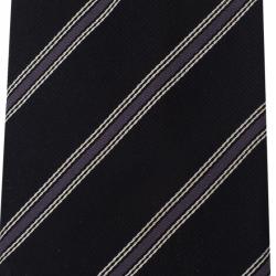 Pre Owned Giorgio Armani Navy Blue and Grey Striped Tie