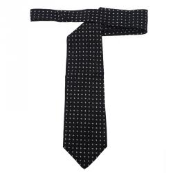 Pre Owned Giorgio Armani Black Polka Dot Woven Silk Tie