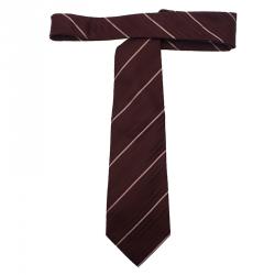 Pre Owned Giorgio Armani Burgundy Silk Striped Tie