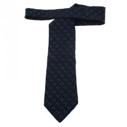 Pre Owned Giorgio Armani Navy Blue Printed Silk Tie