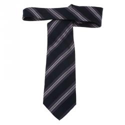 Pre Owned Giorgio Armani Purple and Black Striped Silk Tie