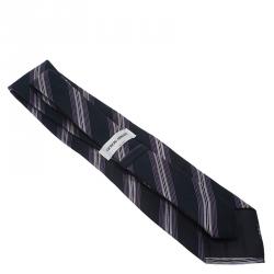 Pre Owned Giorgio Armani Purple and Black Striped Silk Tie