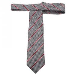 Pre Owned Giorgio Armani Two Tone Houndstooth Striped Woven Silk Tie