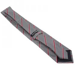 Pre Owned Giorgio Armani Two Tone Houndstooth Striped Woven Silk Tie