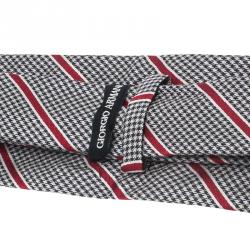 Pre Owned Giorgio Armani Two Tone Houndstooth Striped Woven Silk Tie