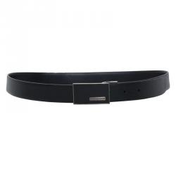 Giorgio Armani Black Leather Logo Buckle One Size Belt 