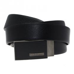 Giorgio Armani Black Leather Logo Buckle One Size Belt 