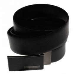 Giorgio Armani Black Leather Logo Buckle One Size Belt 
