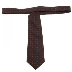 Pre Owned Giorgio Armani Burgundy Diamond Embroidered Traditional Silk Tie