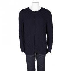 Pre Owned Giorgio Armani Navy Blue Basketweave Cotton Knit Cardigan XXL