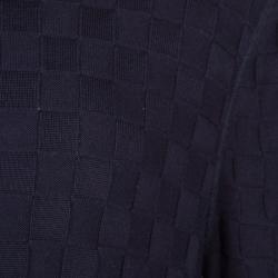 Pre Owned Giorgio Armani Navy Blue Basketweave Cotton Knit Cardigan XXL