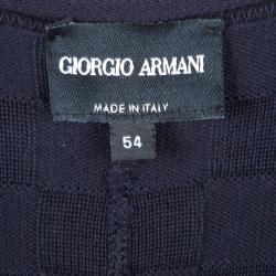 Pre Owned Giorgio Armani Navy Blue Basketweave Cotton Knit Cardigan XXL