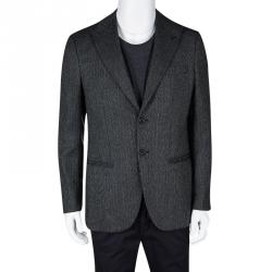 Pre Owned Giorgio Armani Monochrome Wool Chevron Pattern Blazer L