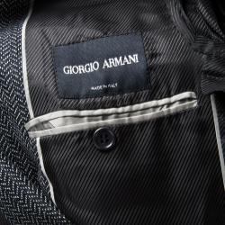 Pre Owned Giorgio Armani Monochrome Wool Chevron Pattern Blazer L