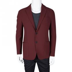 Pre Owned Giorgio Armani Maroon Textured Wool Upton Blazer L