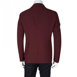 Pre Owned Giorgio Armani Maroon Textured Wool Upton Blazer L