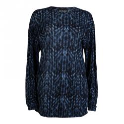 Pre Owned Giorgio Armani Blue Printed Crew Neck Sweater L