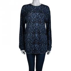 Pre Owned Giorgio Armani Blue Printed Crew Neck Sweater L