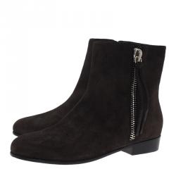 Pre Owned Giuseppe Zanotti Dark Grey Suede Side Zip Chelsea Boots Size 41