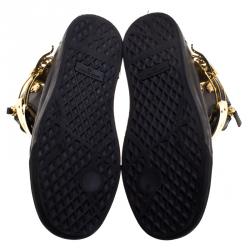 Pre Owned Giuseppe Zanotti Black Leather London Double Buckle High Top Sneakers Size 43