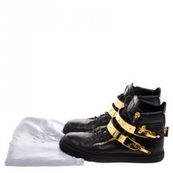 Pre Owned Giuseppe Zanotti Black Leather London Double Buckle High Top Sneakers Size 43