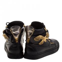 Pre Owned Giuseppe Zanotti Black Leather Eagle High Top Sneakers Size 43