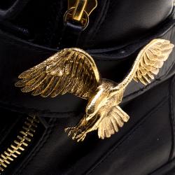 Pre Owned Giuseppe Zanotti Black Leather Eagle High Top Sneakers Size 43