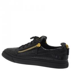 Pre Owned Giuseppe Zanotti Black Crocodile Embossed Leather Frankie Sneakers Size 45