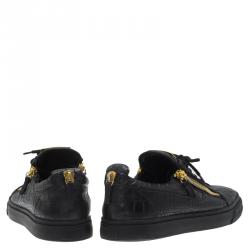Pre Owned Giuseppe Zanotti Black Crocodile Embossed Leather Frankie Sneakers Size 45