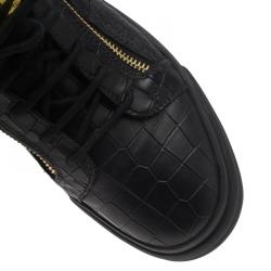Pre Owned Giuseppe Zanotti Black Crocodile Embossed Leather Frankie Sneakers Size 45