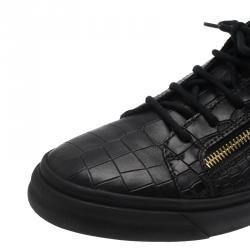 Pre Owned Giuseppe Zanotti Black Crocodile Embossed Leather Frankie Sneakers Size 45