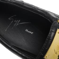 Pre Owned Giuseppe Zanotti Black Crocodile Embossed Leather Frankie Sneakers Size 45