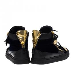 Pre Owned Giuseppe Zanotti Navy Blue Velvet and Black Leather Coby High Top Sneakers Size 43
