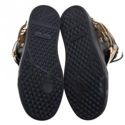 Pre Owned Giuseppe Zanotti Black Leather London Double Buckle High Top Sneakers Size 39