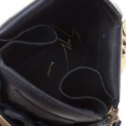 Pre Owned Giuseppe Zanotti Black Leather London Double Buckle High Top Sneakers Size 39