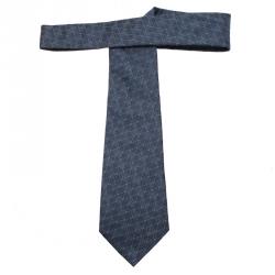 Givenchy Two Tone Blue Textured Triangle Print Silk Tie 