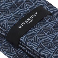 Givenchy Two Tone Blue Textured Triangle Print Silk Tie 