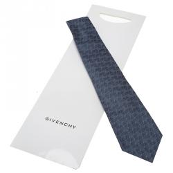 Givenchy Two Tone Blue Textured Triangle Print Silk Tie 