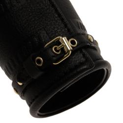 Pre Owned Givenchy Gold Tone Studs Embossed Black Leather Extra Wide Cuff Bracelet 