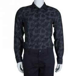 Givenchy Grey Printed Long Sleeve Buttondown Cotton Shirt M
