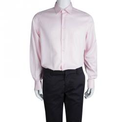 Givenchy Pink Herringbone Cotton Long Sleeve Button Front Shirt L 