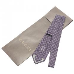 Pre Owned Gucci Purple Silk Linen GG Tie