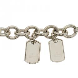 Pre Owned Gucci Dog Tag Silver Chain Bracelet