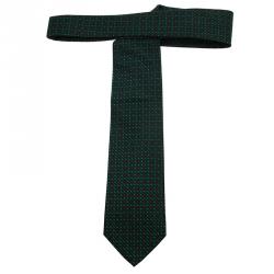 Pre Owned Gucci Green Square Patterned Woven Silk Tie