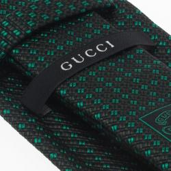 Pre Owned Gucci Green Square Patterned Woven Silk Tie