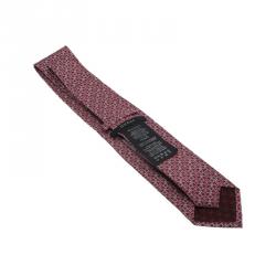 Pre Owned Gucci Bordeaux Pink Interlocking Horsebit Printed Silk Tie
